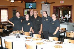 Visiting Food Fanatics chef Tom Macrina stands behind the Gallina family who own and operate Giuseppe’s: Brianna Knoff, Lia Gallina, Sal Gallina, Rosie Gallina, and Angela Collins.