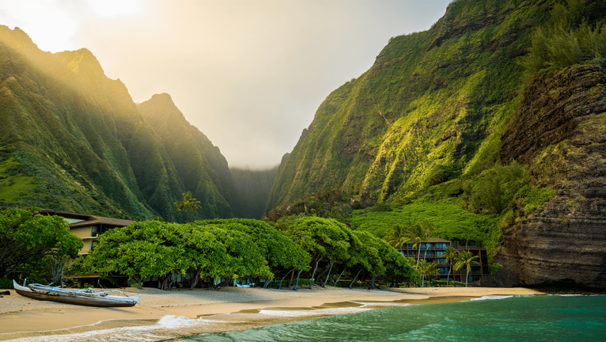 Liz Fox sitting at the top of the Sleeping Giant in Kauai, Hawaii