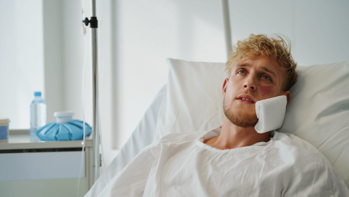 Anthony Joshua fights against Jake Paul during a heavyweight boxing bout at Kayesa Center.
