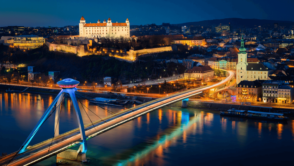 Bratislava Castle towering over Danube River