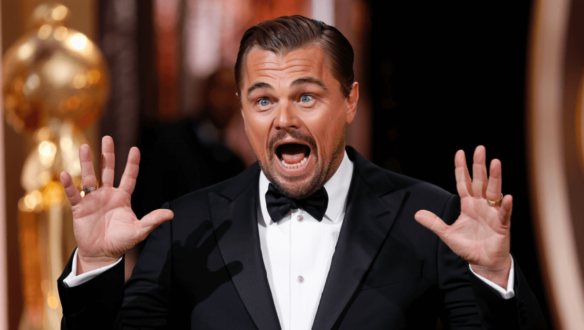 Watch Leonardo DiCaprio’s animated antics during Golden Globes 2026 commercial break