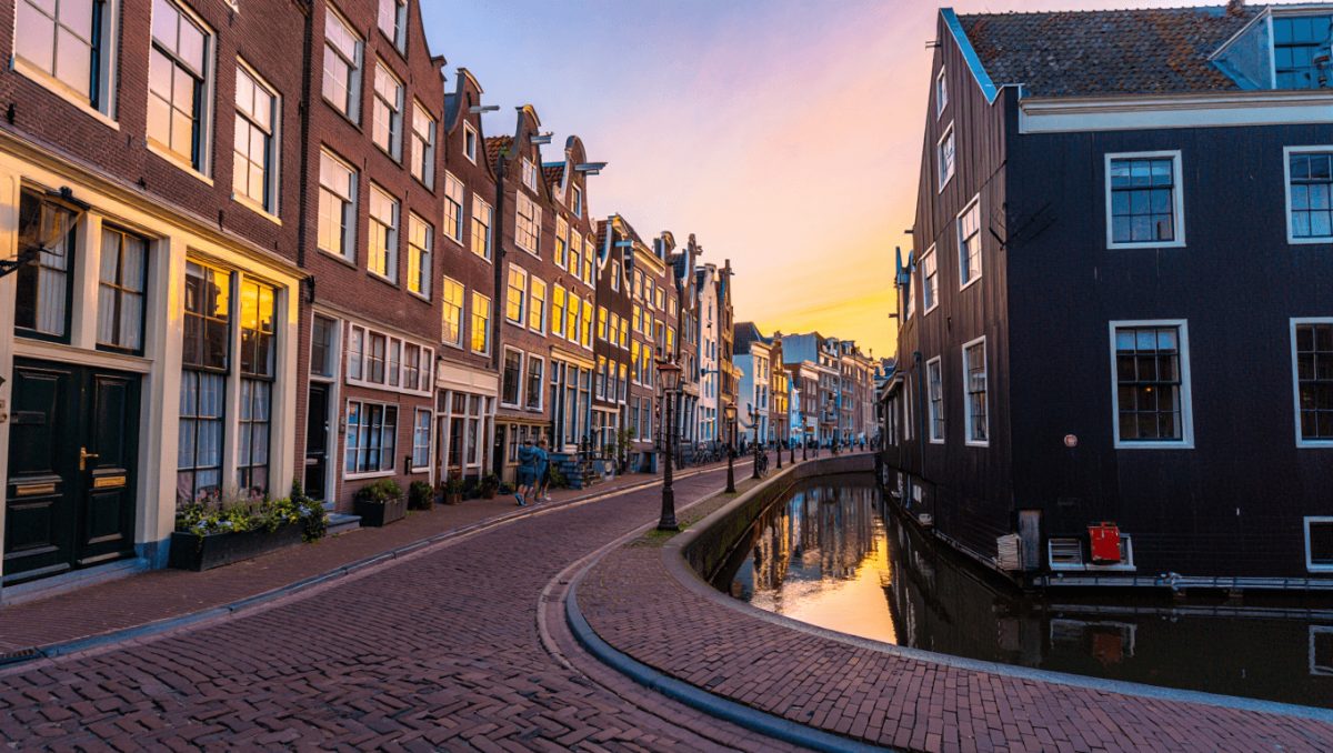 Panoramic Canal In Leiden, Netherlands