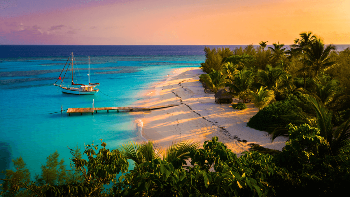 Beautiful caribbean sight with turquoise water in Caye Caulker island, Belize.