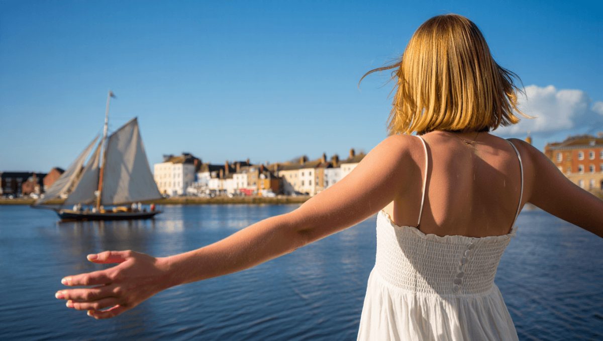 Street market in Ipswich, UK on sunny day