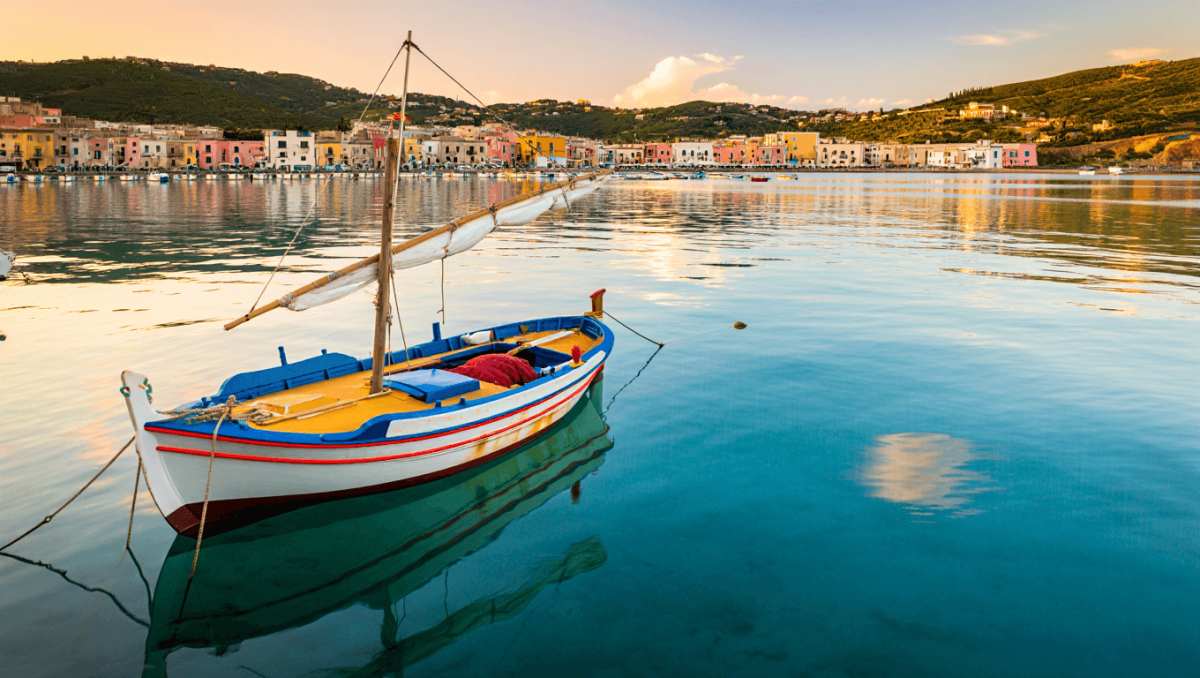 Colorful townscape on island of Ponza, Italy