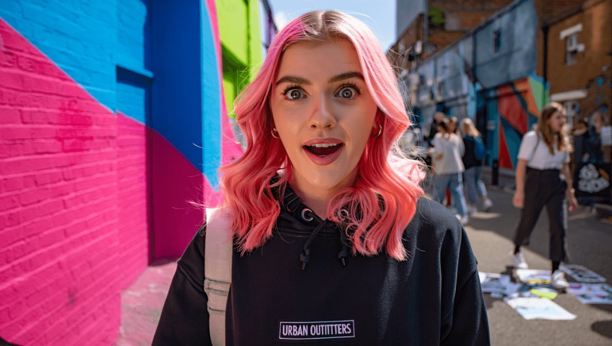 Glass moving trucks bedazzled with the "Urban Outfitters" company name sit on a New York City street
