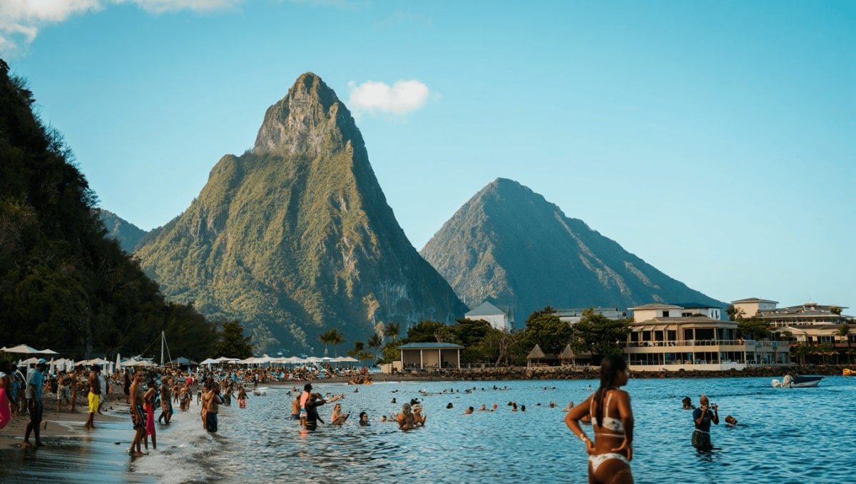 Tourist on swing in Saint Lucia