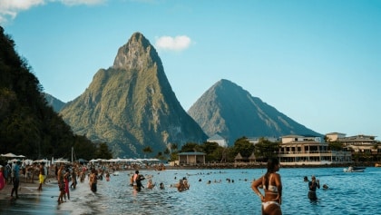 Tourist on swing in Saint Lucia