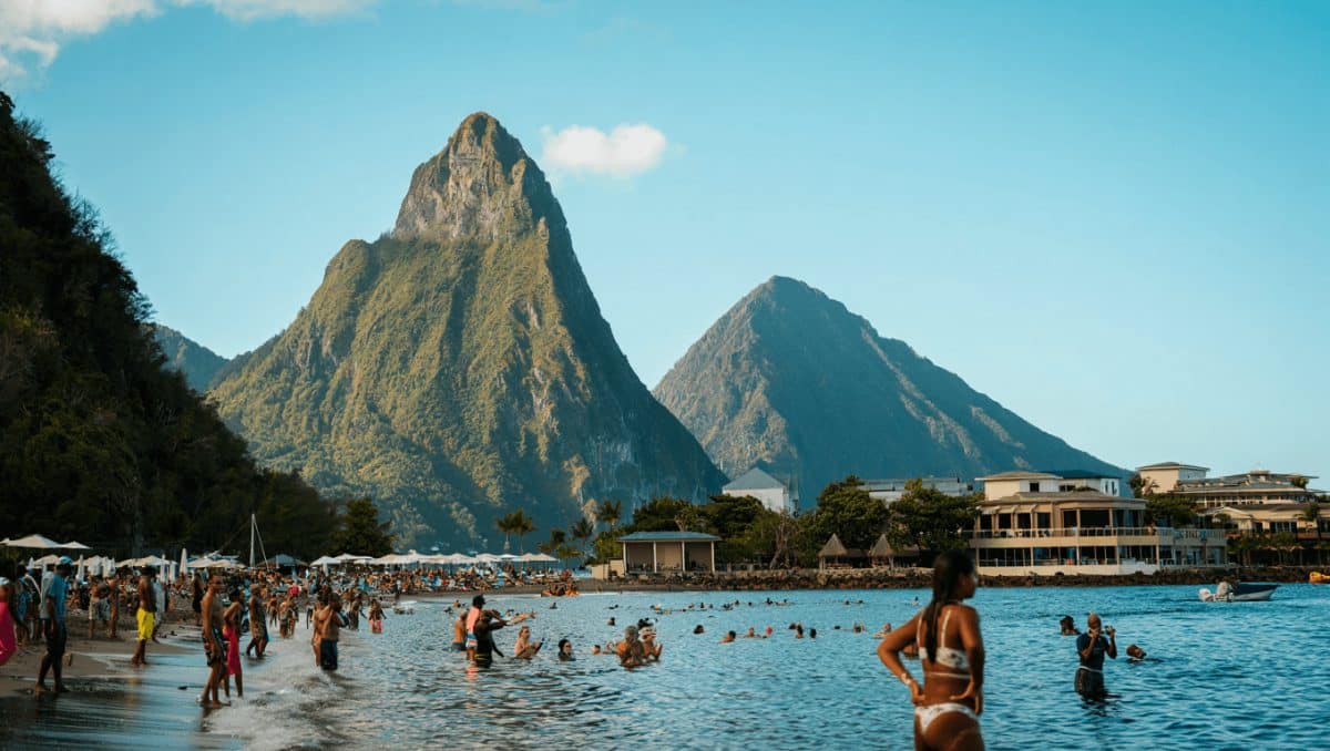 Tourist on swing in Saint Lucia