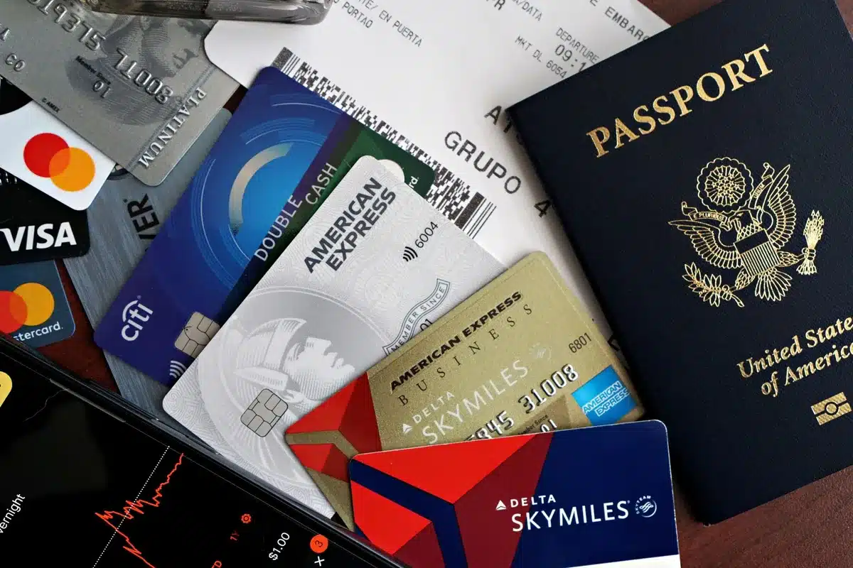 Close-up of credit card and points transfer options on a digital screen