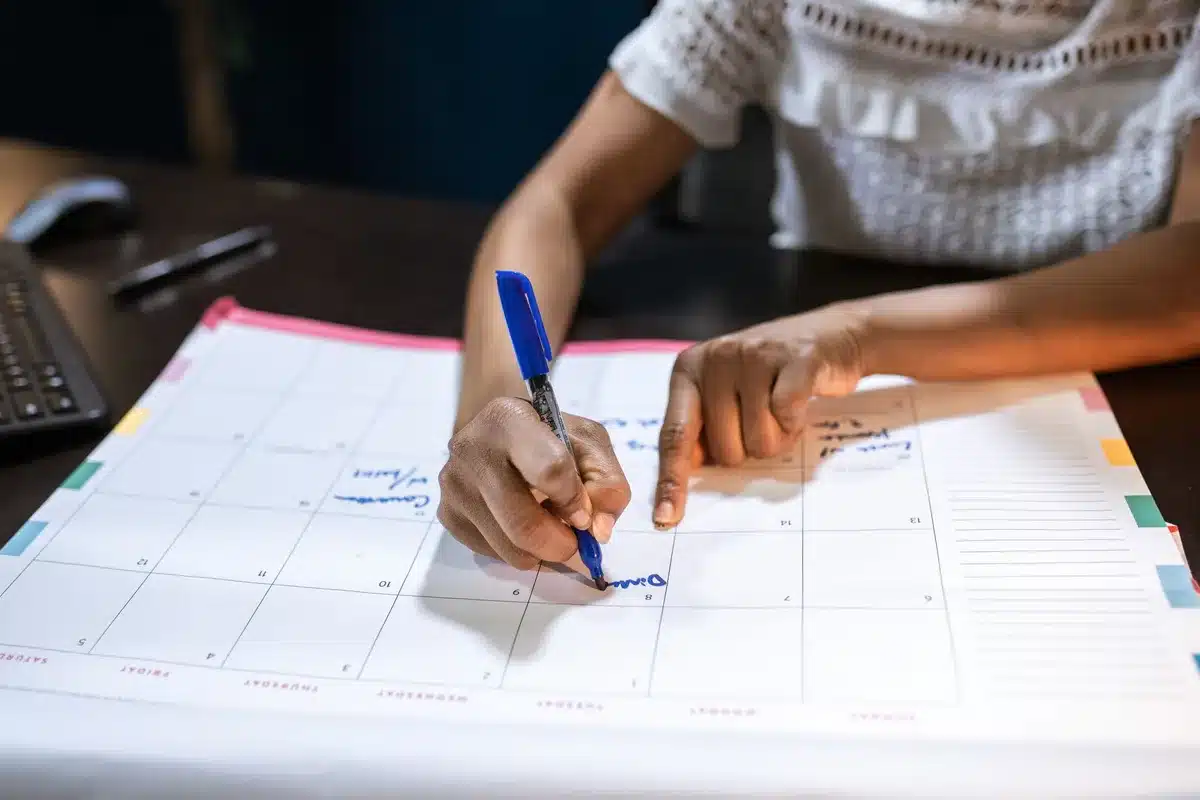 Calendar with benefit tracking notes, reminders, and expiration dates marked for card perks