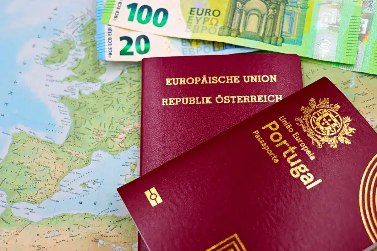 Premium travel credit card placed on an open passport with airplane ticket, symbolizing travel rewards benefits