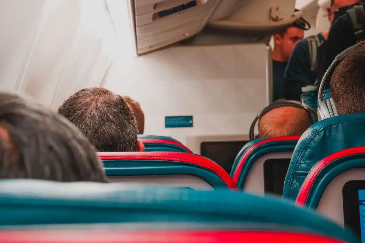 First-class airline cabin with wider seats and extra legroom