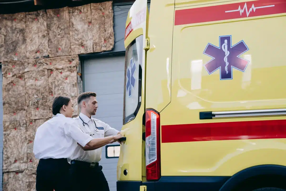 Emergency medical services and law enforcement at an investigation scene
