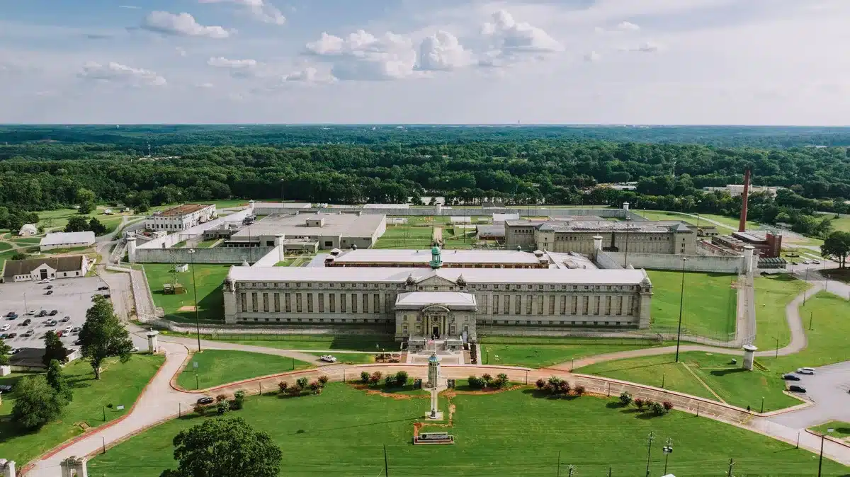 Exterior view of a federal prison facility where inmates serve federal sentences