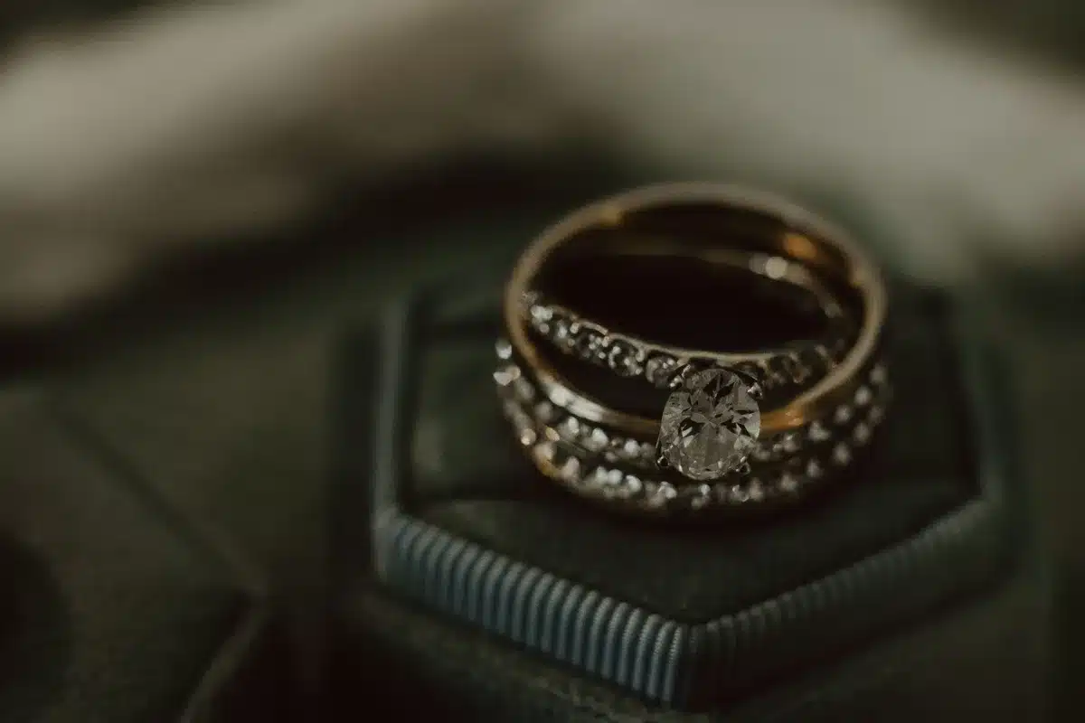 Close-up of a luxury diamond engagement ring on display