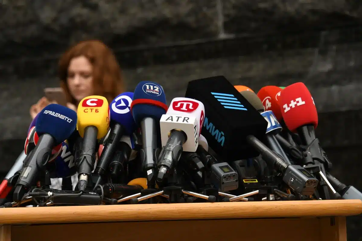 Microphone at podium during media event or press conference