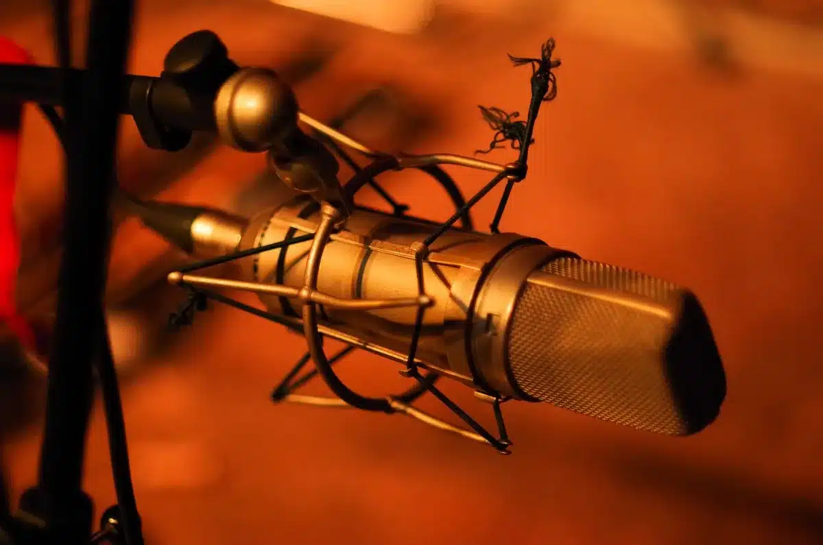 Vintage microphone and studio setup evoking a final vocal take