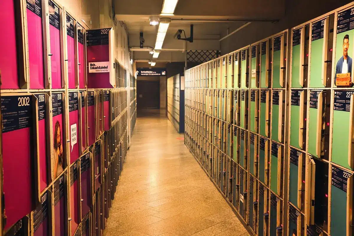 Exterior of a gym entrance and sauna hallway, generic and anonymous