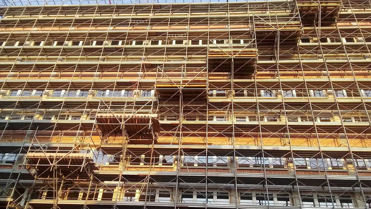 Conservation scaffolding inside a historic castle during restoration work