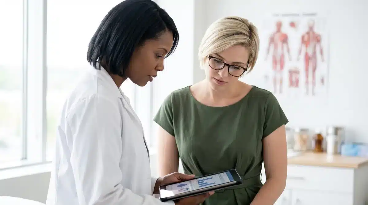 Persona consultando en una clínica de fertilidad sobre preservación de semen